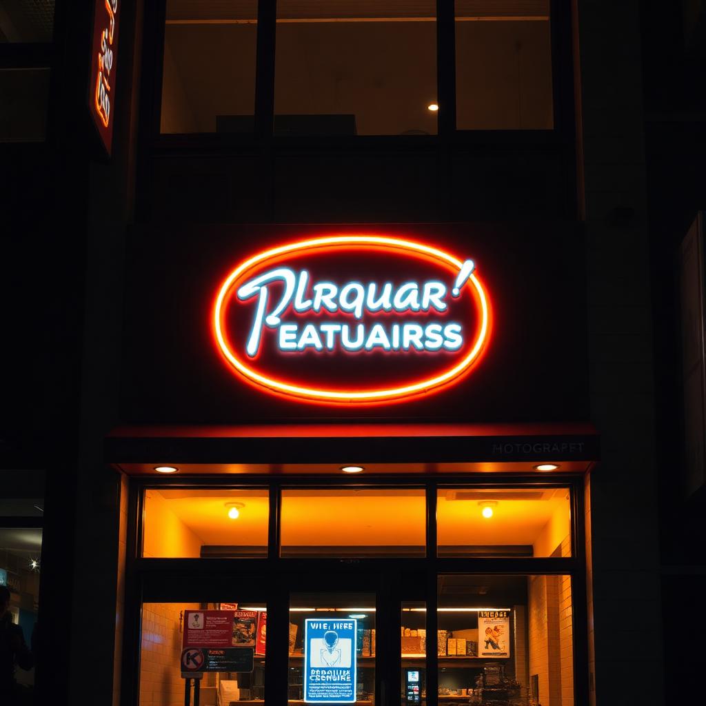 Letrero luminoso para restaurante en fachada nocturna.