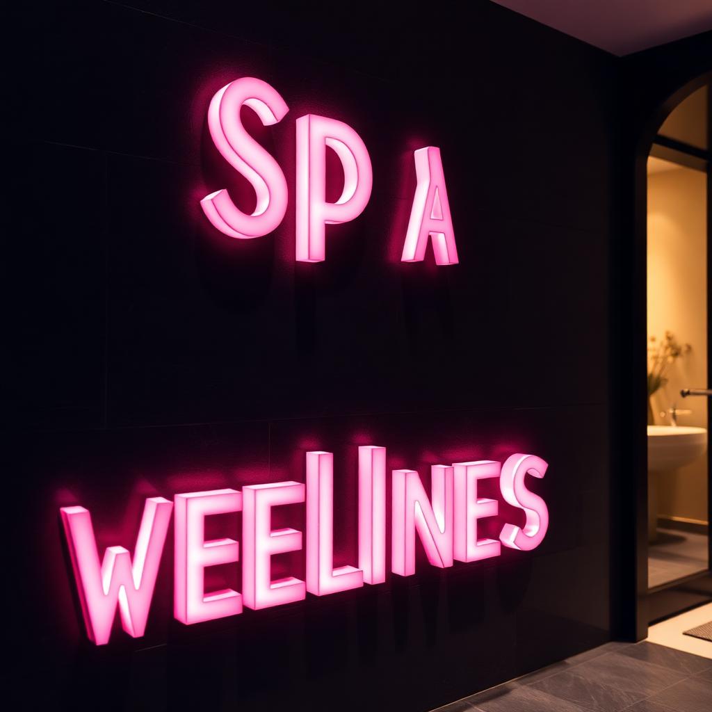 Letras 3D rosa fucsia iluminadas en spa.